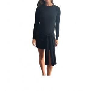NEW THEO THE LABEL nomia sheer sleeve draped front dress in black